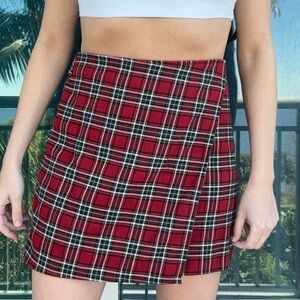Hollister Red Plaid Faux Wrap Mini Skirt M
